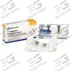 FIRST AID ONLY Compress: 6 in Dressing Lg, 3 in Dressing Wd, Gauze, Sterile, Clips, 2 PK (MPN 2-005). Key specifications — Water Resistance: Not Water Resistant; Unitized: Unitized; Standards: ANSI/ISEA Z308.1-2015; Manufacturer Part Number: 2-005; Package Type: Box; Product Type: Compress Bandage; Sterility: Sterile; Brand: FIRST AID ONLY.