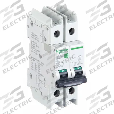 SCHNEIDER Miniature Circuit Breaker: 2 A Amps, 14kA at 120/240V AC, Screw Clamp - C-Curve, 2-Pole UL489 DIN Rail-Mount Miniature Circuit Breakers