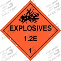 BRADY DOT Container Placard: Explosives 1.2 E 1, 10 3/4 in x 10 3/4 in, 10 3/4 in Label Ht, Placard (MPN 63312). Key specifications — Brand: BRADY; Message: Explosives 1.2 E 1.