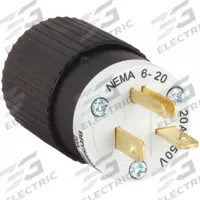 BRYANT Straight Blade Plug: 6-20P, 250V AC, 20 A, 2 Pole, 3 Blade, Black/White (MPN BRY5466NP)
