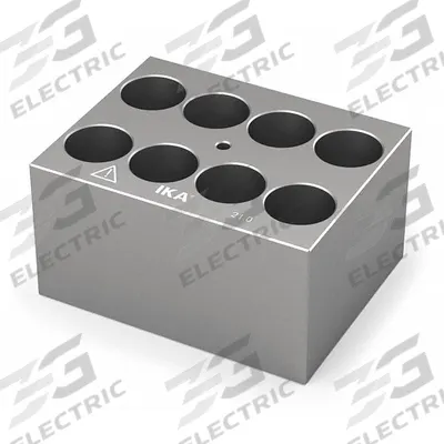 IKA Dry Block: Anodized Aluminum, 3 3/4 in Overall Wd, 3 in Overall Lg, 8 Wells - Dry Bath Blocks