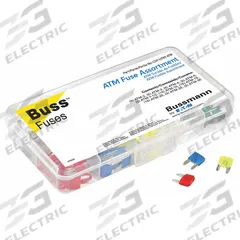 BUSSMANN Fuse Kit: Includes Series ATM, Automotive Fuses, 2 A – 30 A Range (MPN CDY10TRY-ATM). Key specifications — Fuse Series Included: ATM; Tool Included: None; Brand: BUSSMANN.