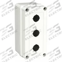HOFFMAN Push Button Enclosure: 22mm, 3 Holes, Non-Metallic, NEMA 4X (MPN VM733-PBM3). Key specifications — Brand: HOFFMAN; Environments & Applications: Washdown-Corrosion-Resistant.