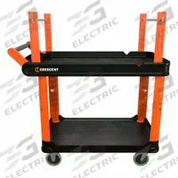 CRESCENT Utility Cart: 500 lb, 37 in L x 23 in W x 23 in H Overall Dim, 2 Shelves, Black, Raised (MPN IUC2SCBM-RCPR). Key specifications — Includes: Top Shelf Riser Corner Posts; Brand: CRESCENT.