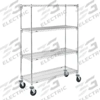 METRO Wire Shelving Unit: 36 in x 24 in x 67 7/8 in, Dry, Quick-Adjust, 4 Shelves, Silver (MPN CART 4A). Key specifications — Color: Silver; Finish: Chrome; Recommended Environment: Dry; Post Shape: Round; Number Of Shelves: 4; Caster Wheel/Configuration: (2) Swivel; Material: Steel; Caster Wheel/Tread Material: Rubber.