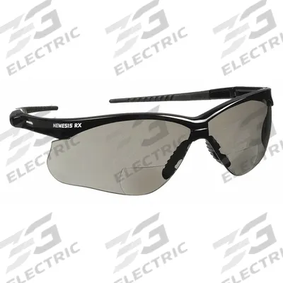 KLEENGUARD Reader Safety Glasses: Gray Lens Color, Wraparound Frame, Bottom, +2.0 - Padded Comfort-Fit Reader Safety Glasses