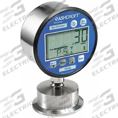 ASHCROFT Digital Pressure Gauge: 0 psi to 100 psi, 3 in Dial, 2 in Tri-Clamp, Bottom, Line-Powered (MPN 302232SD20LXBLCYLMU2100#). Key specifications — attr1107294: ASHCROFT; attr1107160: Line-Powered; attr1107167: Stainless Steel; attr1107168: Polyester; attr1107165: Digital Sanitary Pressure Gauge; attr1107218: ±0.25%; attr1107231: No; attr1107233: 2030.