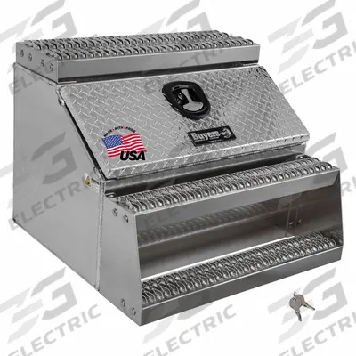 BUYERS PRODUCTS Step Boxes: Aluminum, Silver, 28 in Overall Dp, 24 in Overall Ht - Single Drop-Down Door Truck Step Boxes