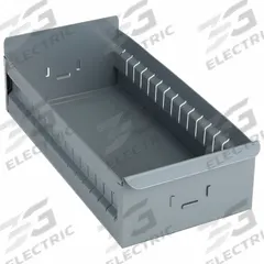 APPROVED VENDOR Drawer Bin: 17 in Overall Lg, 8 1/4 in x 4 1/2 in, Gray, Not Stacking Capable (MPN BX-818). Key specifications — Stackable: Not Stacking Capable; Brand: APPROVED VENDOR; Includes Dividers: Dividers Included.