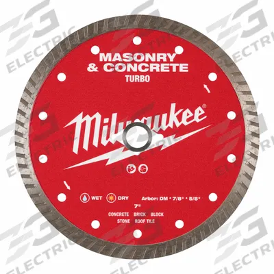 MILWAUKEE Diamond Saw Blade: Concrete/Masonry, 7 in Blade Dia., 5/8 in_7/8 in Arbor Size - Masonry-Cutting Blades