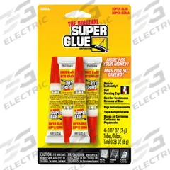SUPER GLUE Instant Adhesive: Original, Gen Purpose, 0.07 fl oz, Tube, Clear, Thin Liquid, 4 PK (MPN SGH24J-48). Key specifications — Series: Original; Standards: MIL-A-46050C Type II Class 1; Primary Applications: General Purpose; Materials Bonded: Plastic; Brand: SUPER GLUE; Secondary Compatible Materials: Ceramic and Porcelain.