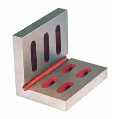 SUBURBAN Angle Plate: Cast Iron, 6 in L x 4 1/2 in W x 5 in H, 0.002 in Square & Parallel, Machined (MPN SAO-060504). Key specifications — Hole Style: (7) 9/16 in; Parallelism: 0.002 in; Brand: SUBURBAN; Flatness: 0.002 in.