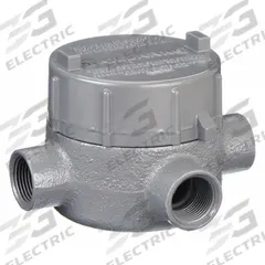 Conduit Outlet Body: Iron, GE, 3/4 in Trade Size, T Body, 19 cu in Body Capacity (MPN GECTT-2M). Key specifications — Series: For Standard Body; Compatible Conduit Trade Size: 3/4 in; Thread Gender: Female; Hub Style: Threaded; Cover Included: Yes; Body Style: T; Connection Type: Threaded; Back Type: Flat.