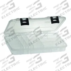 PLANO MOLDING Compartment Box: 11 in x 7 1/4 in x 1 3/4 in, Clear, 20 Compartments, 15 Adj Dividers (MPN 2365002). Key specifications — ESD Conductive: Not Electrostatic Discharge Conductive; Color: Clear; Brand: PLANO MOLDING; Material: Plastic.