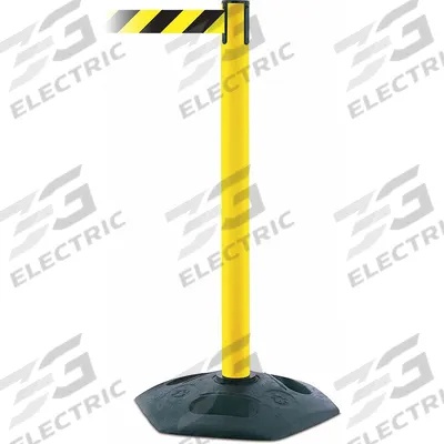 TENSABARRIER Barrier Post with Belt: Black/Yellow, Chevron, No Legend, 7 1/2 ft Belt Lg - Pattern Retractable Belt Post Barriers