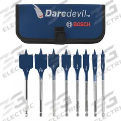 BOSCH Spade Drill Bit Set: 6 in Overall Lg, Bright (Uncoated), 1/4 in Shank Hex Size, 8 Drill Bits (MPN DSB5008P). Key specifications — attr277223: BOSCH; attr255674: Bright (Uncoated); attr255683: Carbon Steel.