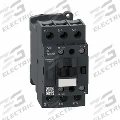SCHNEIDER IEC Magnetic Contactor: Non-Reversing, 3 Poles, 3NO Contacts, 38 A, 24V DC Coil (MPN DPE38BL). Key specifications — Brand: SCHNEIDER; Integrated Surge Suppression: No.
