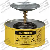 JUSTRITE Plunger Can: 1/4 gal Capacity, Powder Coated Steel, Yellow (MPN 10118). Key specifications — Brand: JUSTRITE; Product Type: Plunger Can.