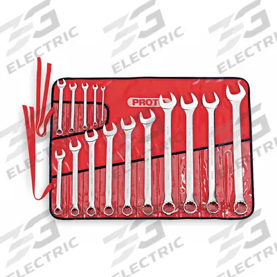 PROTO Combination Wrench Set: Alloy Steel, Satin, 15 Tools - Metric 12-Point Combination Wrench Sets