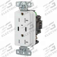 USB Receptacle: Duplex, 5-20R, 2 USB Ports, USB Type A/C, White, 125V AC, 20 A (MPN USB20CPDW). Key specifications — Brand: HUBBELL.
