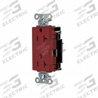 HUBBELL Receptacle: Decorator Duplex, 5-20, Red, 125V AC, 20 A, 2 Pole / 3 Wire (MPN DR20STR)