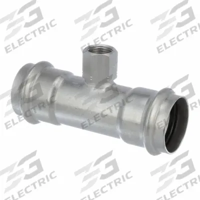 VIEGA PROPRESS Crimp Tee Fitting: 1 1/2 in CTS x 1 1/2 in CTS x 1/2 in Pipe Size - Potable Water Stainless Steel Press Fittings