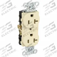 HUBBELL Receptacle: Duplex, 5-20, Ivory, 125V AC, 20 A, 2 Pole / 3 Wire (MPN CR20I)