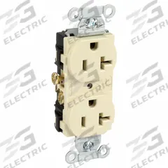 HUBBELL Receptacle: Duplex, 5-20, Ivory, 125V AC, 20 A, 2 Pole / 3 Wire (MPN CR20I)