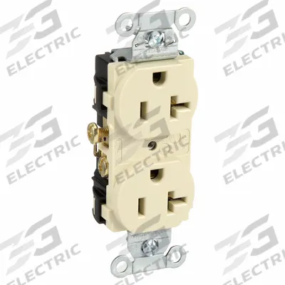 HUBBELL Receptacle: Duplex, 5-20, Ivory, 125V AC, 20 A, 2 Pole / 3 Wire (MPN CR20I) - General Purpose Receptacles