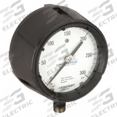 ASHCROFT Process Pressure Gauge: 0 psi to 300 psi, White, 4 1/2 in Dial, 1/2 in NPT Male, Bottom (MPN 451279SS04LXLL300). Key specifications — Brand: ASHCROFT; Pointer Color: Black; Accuracy: ±0.5%; Dial Color: White; Gauge Wetted Parts: Stainless Steel; Case Material: Phenolic; Vibration Resistance Properties: Dry Case Vibration-Dampened; Pressure Range: 0 psi to 300 psi.