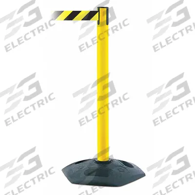 TENSABARRIER Barrier Post with Belt: Black/Yellow, Chevron, No Legend, 13 ft Belt Lg - Pattern Retractable Belt Post Barriers