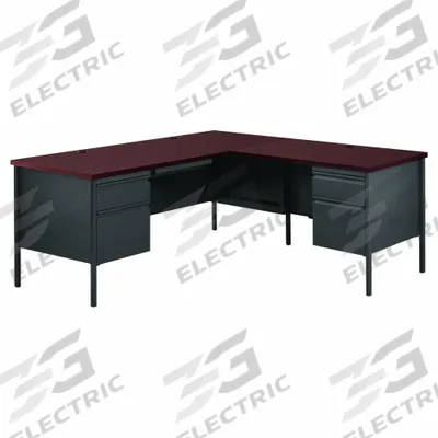 HIRSH L-Shaped Office Desk: Particle Board, Charcoal/Mahogany, 2 Pedestals - L-Shaped Desks
