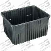 QUANTUM STORAGE SYSTEMS Divider Box: 2.14 cu ft, 22 1/2 in x 17 1/2 in x 12 in, Lid Not Included (MPN DG93120CO). Key specifications — Includes Dividers: Dividers Not Included; Includes Lid: Lid Not Included; Material: Plastic; Color: Black; Brand: QUANTUM STORAGE SYSTEMS.