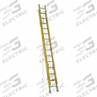 WERNER Extension Ladder: 28 ft Ladder Size, Fiberglass, 375 lb Load Capacity, 67 lb Wt, 2 Sections (MPN D7128-2). Key specifications — Color: Yellow; Brand: WERNER; Included Features: Rope and Pulley; Removable Fly: Removable.