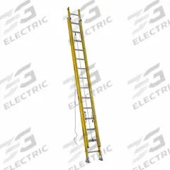 WERNER Extension Ladder: 28 ft Ladder Size, Fiberglass, 375 lb Load Capacity, 67 lb Wt, 2 Sections (MPN D7128-2). Key specifications — Color: Yellow; Brand: WERNER; Included Features: Rope and Pulley; Removable Fly: Removable.
