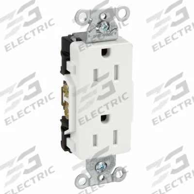 HUBBELL Receptacle: Decorator Duplex, 5-15, White, 125V AC, 15 A, 2 Pole / 3 Wire (MPN DR15WHITR) - General Purpose Receptacles