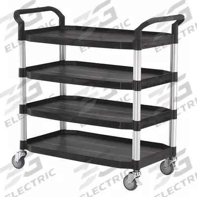 APPROVED VENDOR Utility Cart: 400 lb, 4 Shelves, 36 in L x 20 in W Self, Black - Service Utility Carts