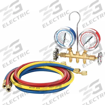 Dayton Manifold Gauge Set: 2 Valves, 3 Hoses, 3 1/8 in Gauge - Analog Manifold Gauge Kits