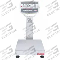 OHAUS Industrial Bench Scale: 12 in x 14 in, IP67, Column-Mounted, Defender 5000, Stainless Steel (MPN 30461693). Key specifications — Connection Ports: 2 In/4 Out Discrete I/O; Readability: 0.002 lb/1 g; Brand: OHAUS; Weighing Surface Material: Stainless Steel.