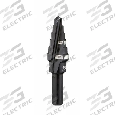 MILWAUKEE Step Drill Bit: 3/8" to 1/2", Black Oxide HSS - High-Speed Steel Step Drill Bits