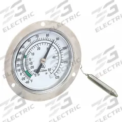 APPROVED VENDOR Analog Panel Mount Thermometer: -40°F to 120°F /-40°C to 50°C, ±2% Accuracy (MPN 1EPF1). Key specifications — attr1275163: APPROVED VENDOR; attr1275148: ±2 %.