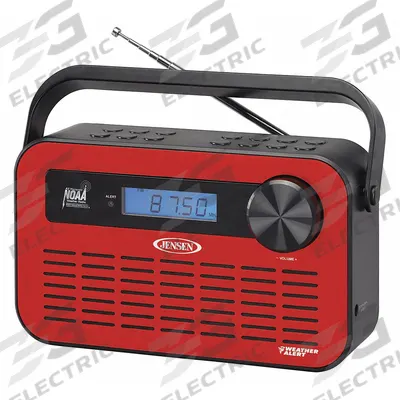 JENSEN Portable Weather Radio: AM/FM/NOAA, Red, 2 5/16 in Overall Dp - Weather Radios