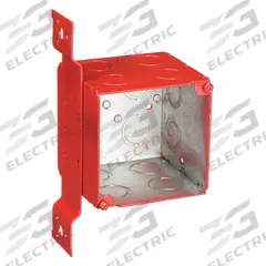 RACO Electrical Box: Steel, Steel - Red Boxes for Life Safety Alarm Circuits Material & Nominal Size (MPN 911-1). Key specifications — Brand: RACO; Bracket Style: Stud Side, Raised; Clamp Style: Without Clamps.