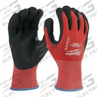 MILWAUKEE Work Gloves: XL ( 10 ), ANSI Cut Level A2, Palm, Dipped, Nitrile, Nylon ( 15 ga ), 12 PK (MPN 48-22-8928B). Key specifications — Brand: MILWAUKEE; Glove Hand Style: Left and Right; Touchscreen Compatible: Yes; Includes Reinforced Thumb Crotch: Yes; Knit Material Color: Red.