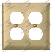 HUBBELL Wall Plate: Duplex Outlet, 2 Gang, Brass, Std Size (MPN SB82). Key specifications — Brand: HUBBELL; Material: Brass.