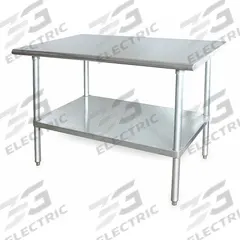 APPROVED VENDOR Work Table: Fixed Ht, Stainless Steel, 48 in x 24 in, 600 lb Overall Load Capacity (MPN 2KRE7). Key specifications — Brand: APPROVED VENDOR; Unit Type: Not Expandable or Modular.