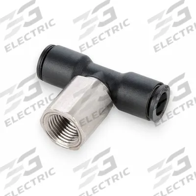 LEGRIS Push-Fit Tee Fitting: 1/4 in OD x 1/4 in Pipe Size - Nylon & Nickel-Plated Brass Tube Fittings