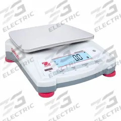 OHAUS Industrial Balance: AC Adapter, 7 1/2 in x 5 3/4 in, Not IP Rated, Not NTEP Rated, Integrated (MPN NV221 AM). Key specifications — Connection Ports: USB; Readability: 0.1 g; Power Source: Battery; Weighing Units: g; Brand: OHAUS; Washdown: No.