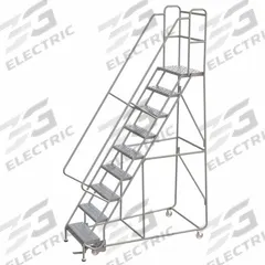 BALLYMORE Rolling Ladder: 7.5 ft Platform Ht, Assembled, Aluminum, Manual Lock, Perforated (MPN WLAR109246). Key specifications — Includes Handrails: Handrails Included; Material: Aluminum; Brand: BALLYMORE; Color: Gray.