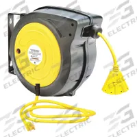 APPROVED VENDOR Extension Cord Reel: Ratchet Lock, 50 ft Cord Lg, 14 AWG, SJTOW, 5-15R Cord Lg, 14/3 (MPN 443P48). Key specifications — Retractable Cord Ending NEMA Configuration: 5-15R; Feeder Cord Ending NEMA Configuration: 5-15P; Brand: APPROVED VENDOR.